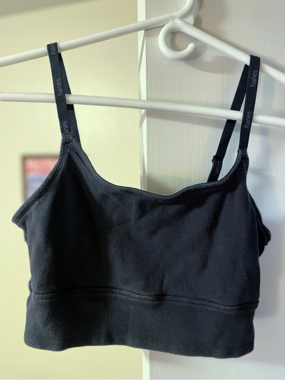 Hanes Black Ribbed Crop Cami XL sports bra comfortable comfy adjustable strap